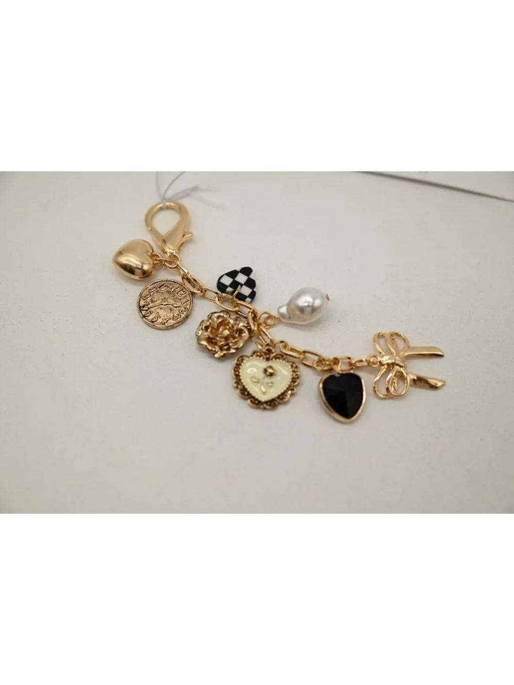 NWT Josslyn Bow Checker Heart Flower Bag Charm Key Chain Coquette Accessory